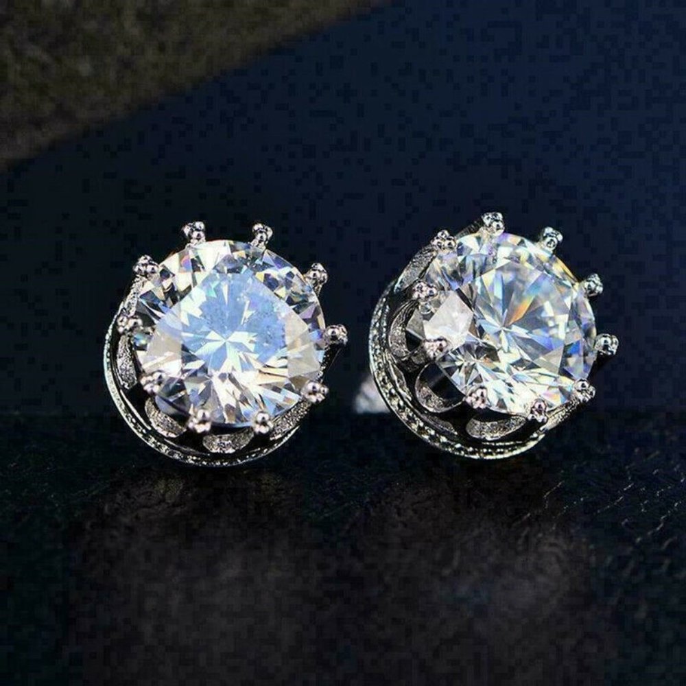 Sterling Silver Simulated Diamond Crown Earrings